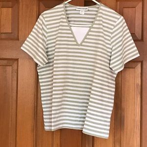 Cathy Daniels white/olive striped t-shirt